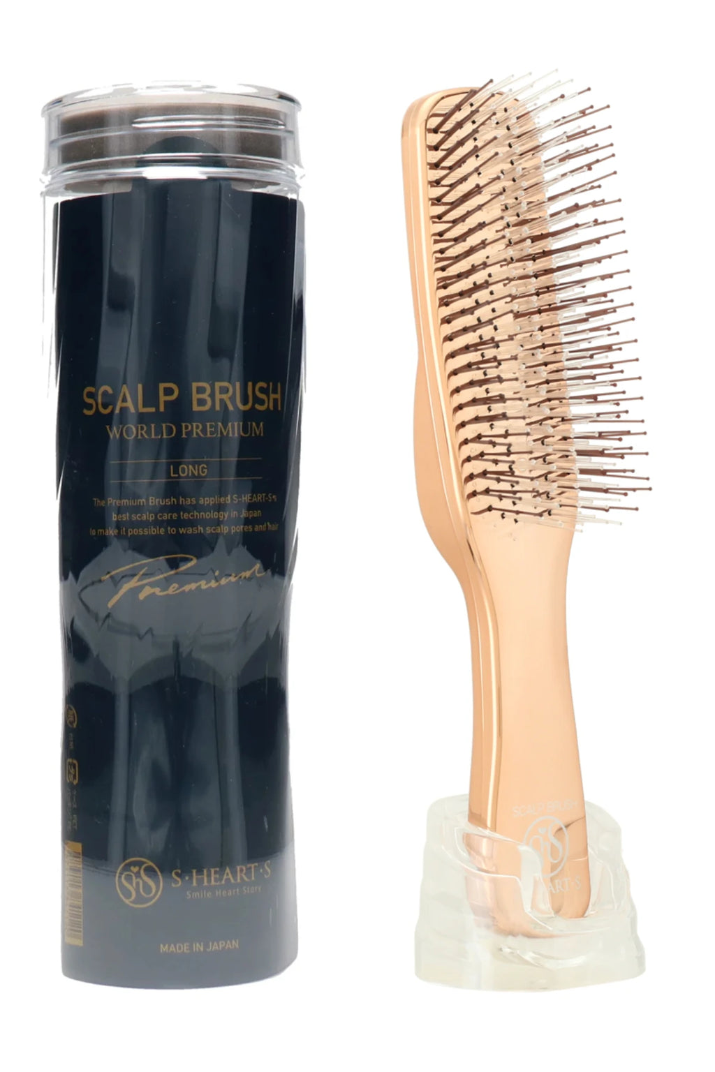 S-HEART-S SCALP BRUSH WORLD MODEL LONG PINK GOLD + TUBE STAND