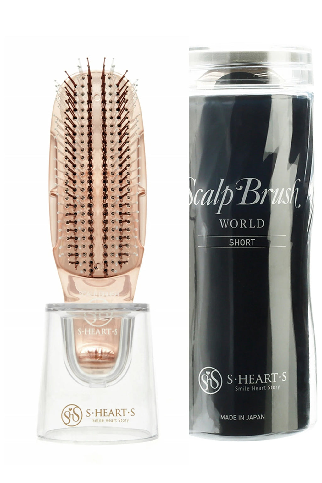 S-HEART-S SCALP BRUSH WORLD MODEL SHORT PINK GOLD + TUBE STAND