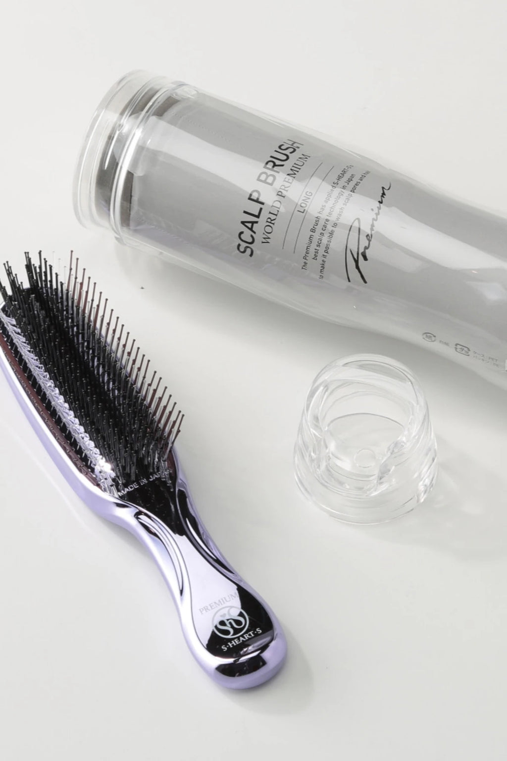 S-HEART-S SCALP BRUSH WORLD PREMIUM LONG PURPLE + TUBE STAND