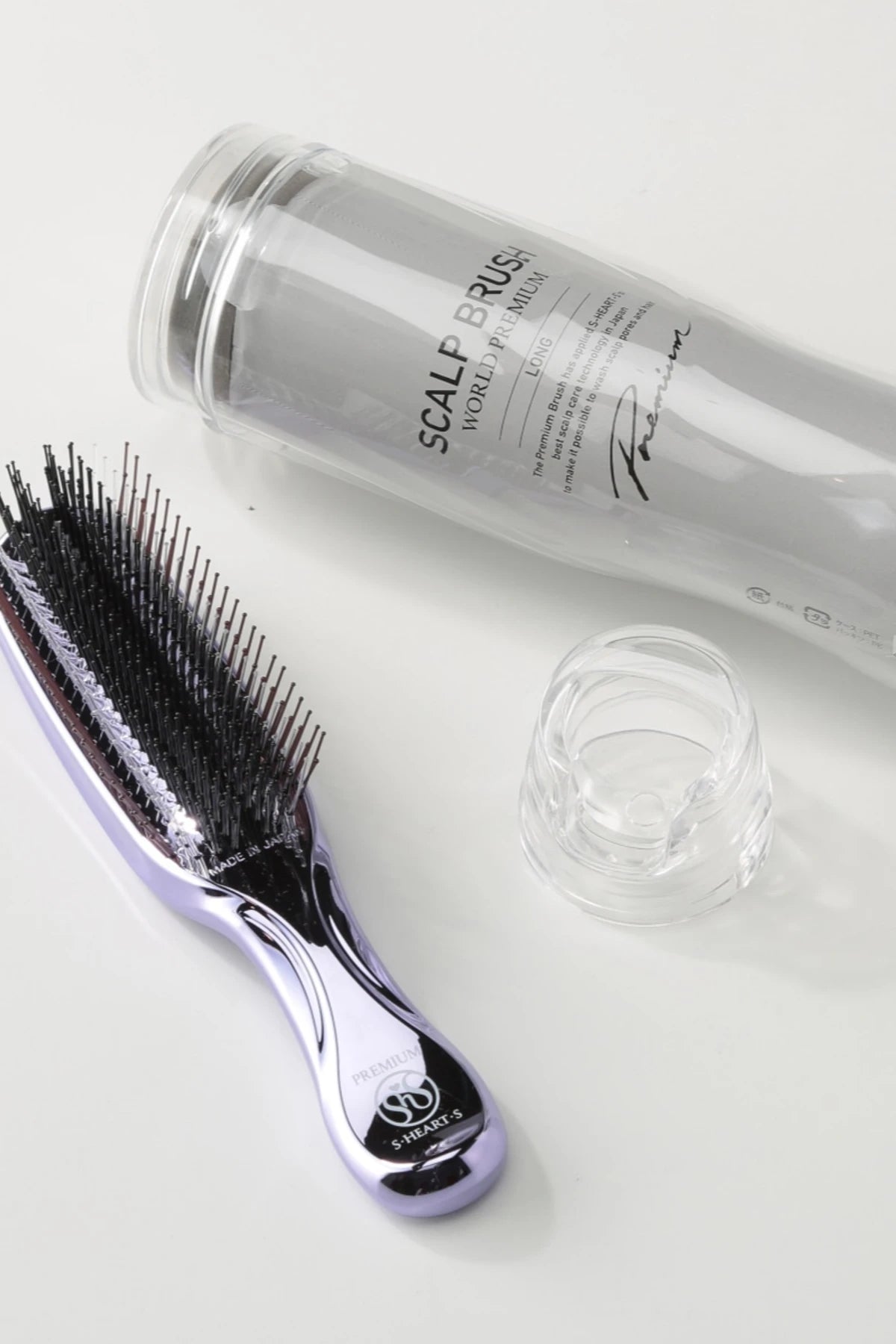 S-HEART-S SCALP BRUSH WORLD PREMIUM LONG PURPLE + TUBE STAND